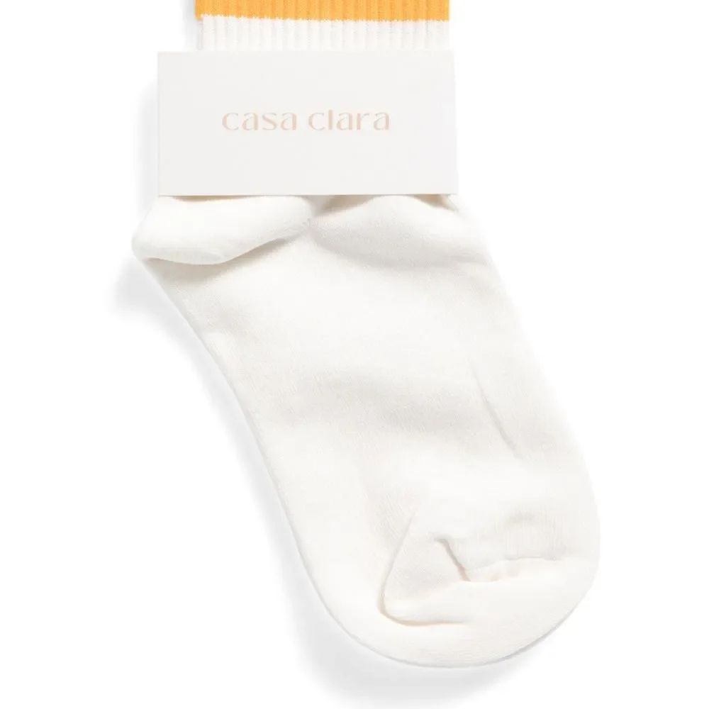 Casa Clara Rugby White Gold Black Ribbed Varsity Stripe Cotton Crew Socks — image 3 of 7